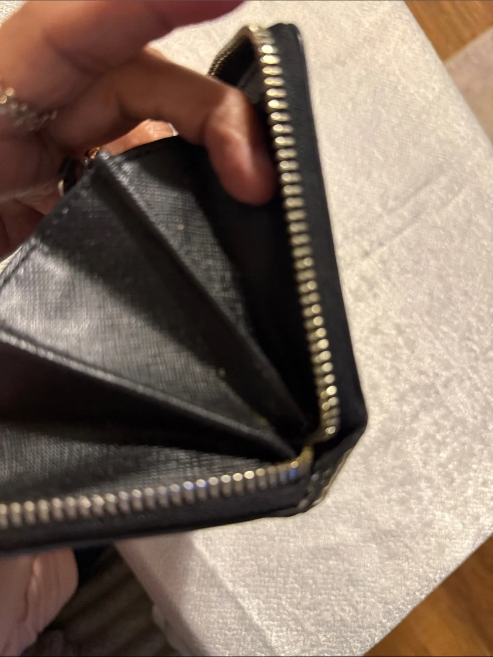 Coach Black Patent Leather Zip Card Holder with Stud Accents